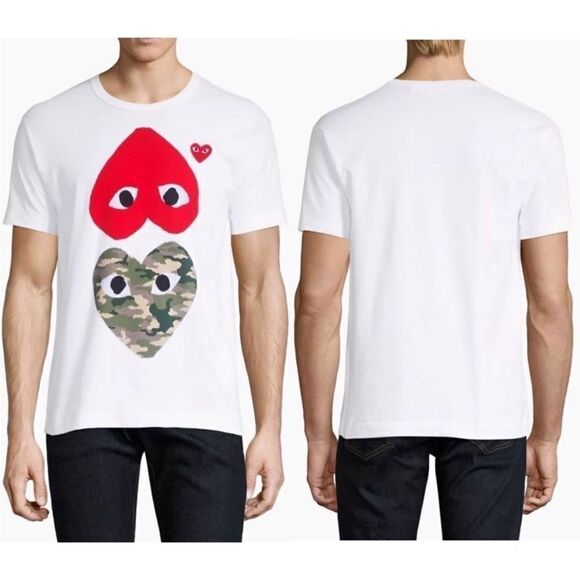 NWT Comme des Garçons  PLAY Two Heart Camo Cotton Tee Small - Picture 1 of 8